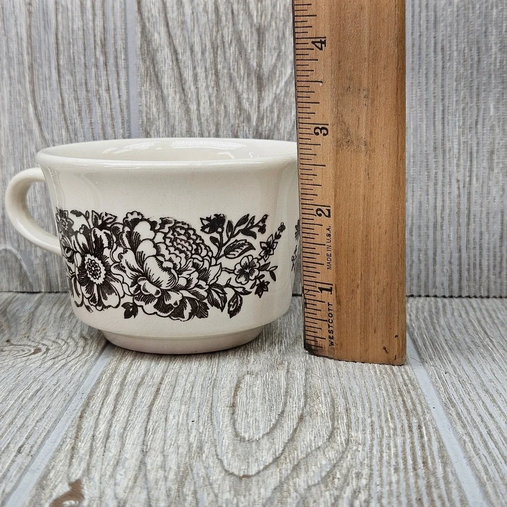 Royal China Sussex Cavalier Ironstone Brown Floral Tea Cups and Saucers Set of 2